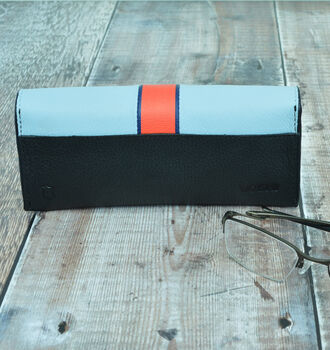 No20 Racing Stripe Blue Leather Glasses Case, 2 of 3