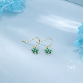 Emerald Green Cz Flower Drop Dangle Earrings, 2 of 11