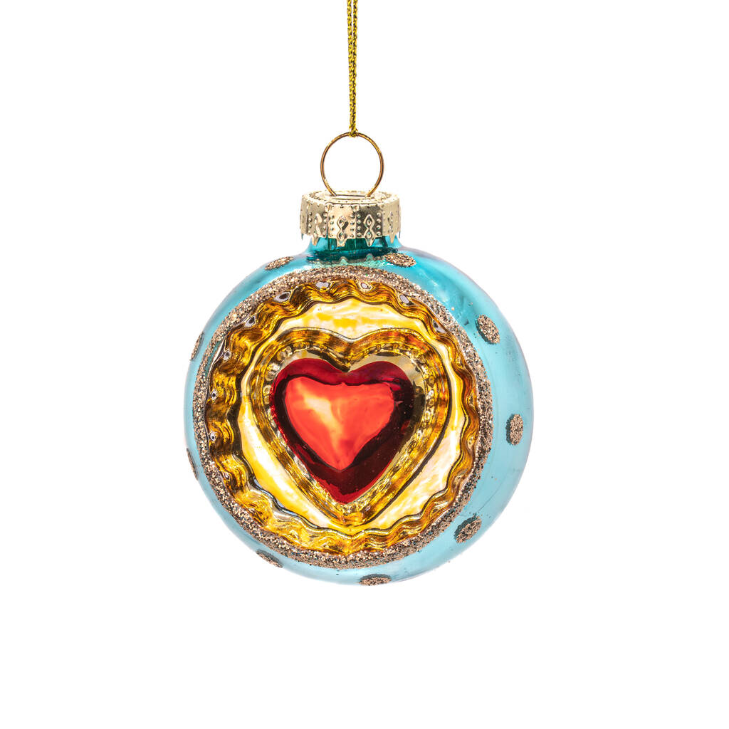 Christmas Polka Dot Glass Heart Decoration, 1 of 2