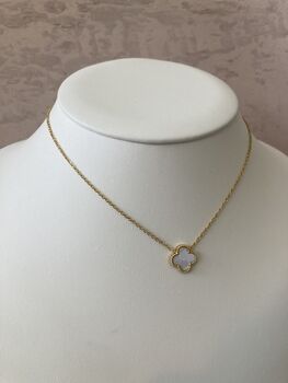 White Single Clover Gold Plated Charm Necklace, 3 of 3