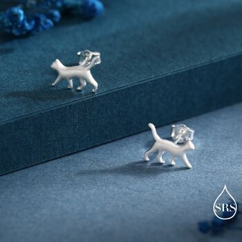 Cat Stud Earrings In Sterling Silver, 6 of 12