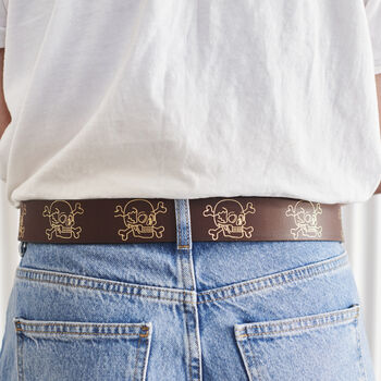 Skull Mens Leather Jeans Belt With Optional Secret Message, 2 of 3