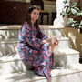 Navy And Pink Flower Block Print 100% Cotton Dressing Gown Kimono, thumbnail 3 of 7