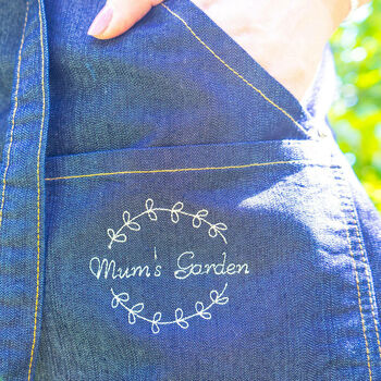 Personalised Embroidered Wreath Denim Apron, 2 of 7