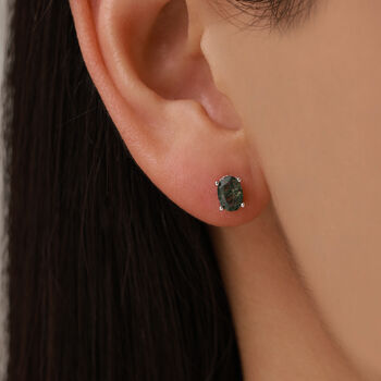 Sterling Silver Moss Agate 4x6mm Oval Stud Earrings, 7 of 11