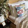 Square Ikat Silk Cushion Abstract Multi Coloured Yellow, Blue, Burgundy, thumbnail 1 of 9