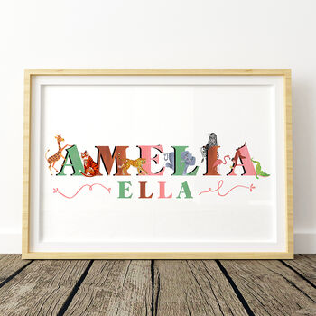 Safari Animal Illustrated Child's Name Print, 2 of 6