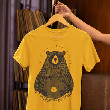Vinyl Record Bear Adult Men's T Shirt, 2 of 9