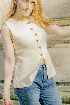 Cream Button Down Split Front Peplum Vest Top, 4 of 7