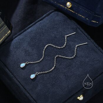 Blue Opal Droplet Ear Threader Earrings, 7 of 10