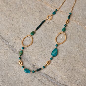 Long Gold And Green Statement Necklace, 3 of 5