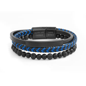 Personalised Men's Black Stone And Blue Cord Bracelet, 5 of 5