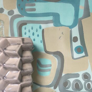 Cubist Jigsaw Wallpaper Stone / Turquoise, 4 of 8