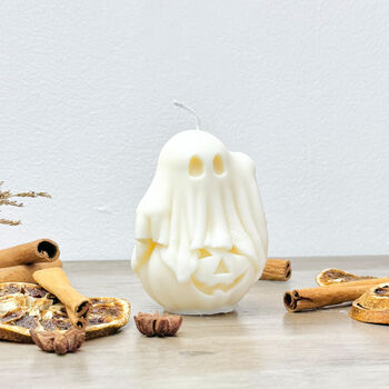 White Halloween Pumpkin And Spooky Ghost Candle, 2 of 10