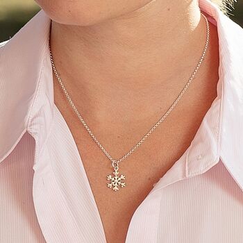 Gold Plated Sterling Silver Snowflake Necklace, 3 of 5