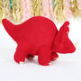 Red Knitted Triceratops Dinosaur Soft Toy, thumbnail 3 of 4