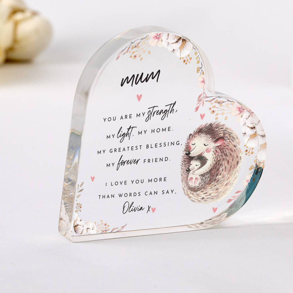 Mum Gift – Hedgehog Heart Acrylic Plaque, 1 of 3
