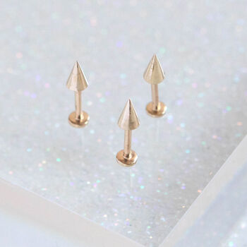 14 Carat Gold Spike, Threaded Labret Earring, 4 of 4