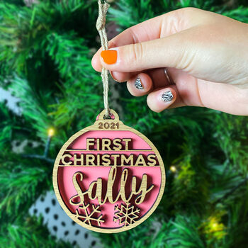 First Christmas Tree Decoration With Personalised Name, 3 of 4