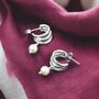 Silver Plated Triple Hoop Pearl Earrings, thumbnail 3 of 6