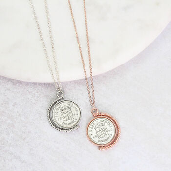 80th Birthday 1944 Lucky Sixpence Spinner Necklace, 6 of 10