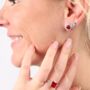 Vibrant Orange Red Gemstone Halo Stud Earrings, thumbnail 1 of 9