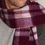 Men's Burgundy Tartan Stripes Cashmere Wool Blend Scarf, thumbnail 3 of 12