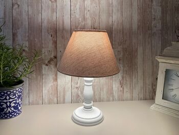 30cm White Wooden Table Bedside Lamp With Shade Country Style Décor, 3 of 8