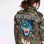 Blue Sequin Tiger Personalised Kids Camo Jacket, thumbnail 1 of 8