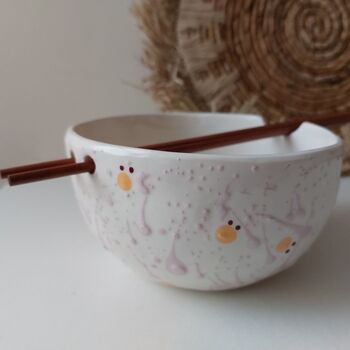 Pink Splashed Ramen Bowl With Chopsticks, 3 of 7