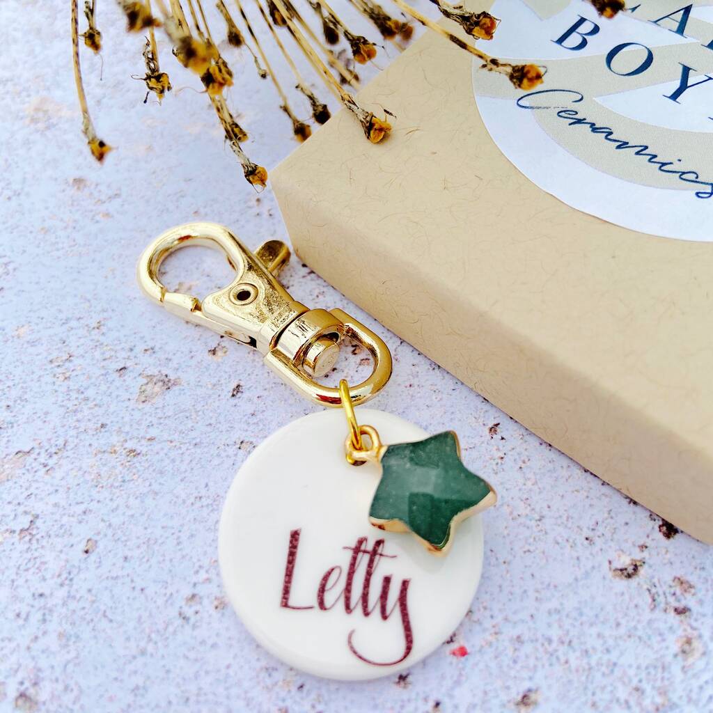 Personalised Green Crystal Keyring By CARYS BOYLE CERAMICS