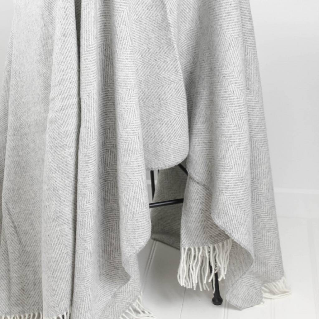 Grey Herringbone Lambswool Throw By Marquis & Dawe