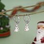Dainty Christmas Tree Charm Hoop Earrings In Sterling Silver, thumbnail 5 of 10