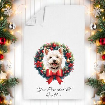 Personalised Dog Christmas Wreath Tea Towel, 6 of 12