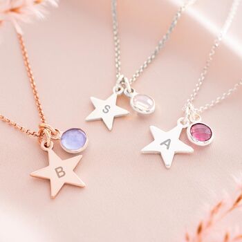Personalised Hand Stamped Star And Birthstone Necklace, 2 of 12