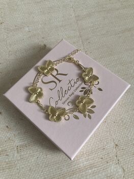 Gold Double Sided Butterfly Charm Bracelet, 3 of 6