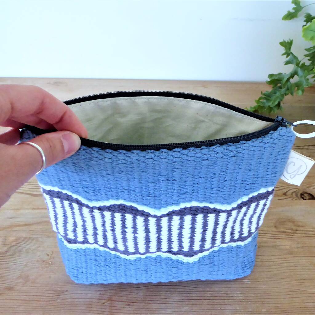 Handwoven Wash Bag Makeup Bag Zip Pouch By Catherine Jane Weaving