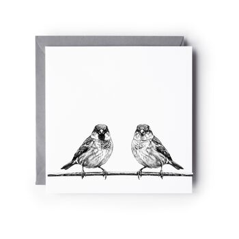Sparrow On Perch – Hand Drawn Bird Greeting Card Illustration, 2 of 6