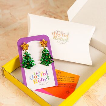 Silver And Gold Glitter Christmas Earrings Statement Earrings, 4 of 5