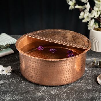 Unlacquered Solid Copper Pedicure Bowl With Footrest, 350 Mm Diameter, 5 of 5