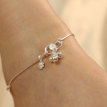 925 Silver Heart Dangle Boho Thin Payal Anklet, 2 of 8