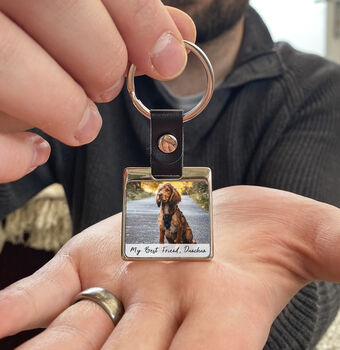 Personalised Pet Photograph And Message Metal Keyring, 2 of 4