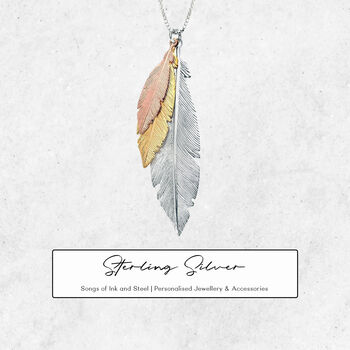 Mixed Feather Trio Necklace In Sterling Silver, 2 of 11