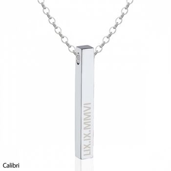 Sterling Silver 3D Vertical Roman Numeral Bar Necklace, 2 of 7