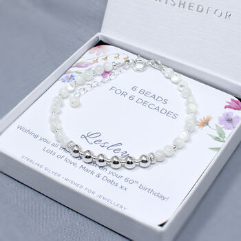 Personalised Sterling Silver 60th Birthday Bracelet, Mother Of Pearl Gemstone, 2 of 4