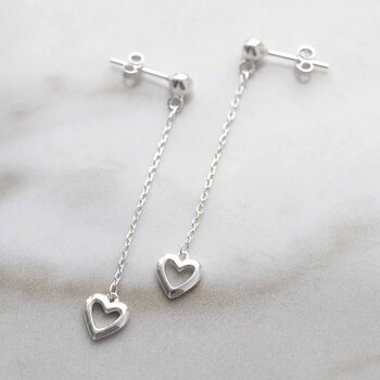 Sterling Silver Heart Drop Threader Earrings, 4 of 5