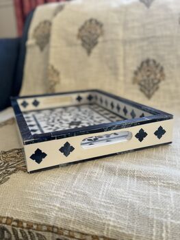 Wood Serving Tray With Handle, Ottoman Tary, Inlay Craft, 10 of 12