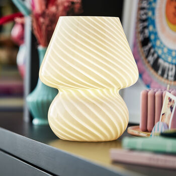 Cream Murano 70s Style Mushroom Stripe Glass Table Lamp, 4 of 4