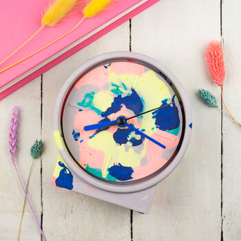 Lilac And Neon Marbled Jesmonite Clock, 4 of 5