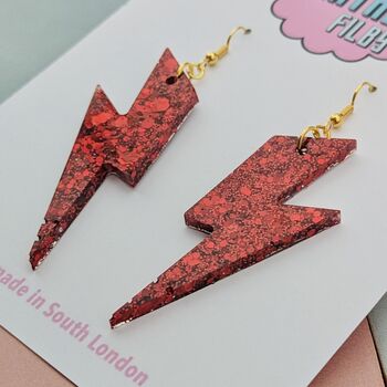 Red Glitter Lightning Bolt Earrings Small And Large, 4 of 10